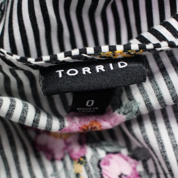 Torrid Women's Striped Floral Short Sleeve Faux Wrap Ruffle Hem Dress - Picture 7 of 8